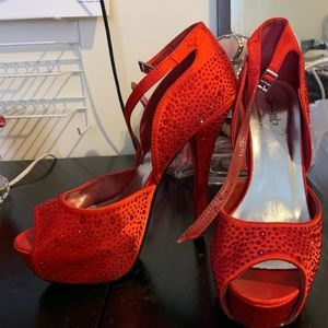 Red Rhinestone Platform Ankle Strap Heels